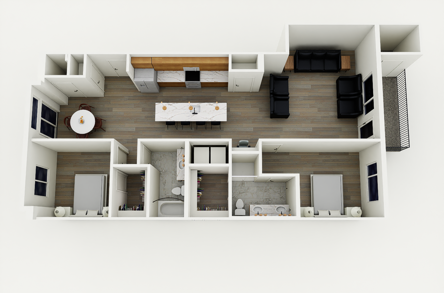 2 bedroom/ 2 bath floorplan layout for urban edge